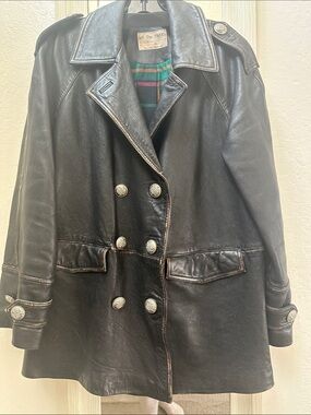 We The Free Black Leather Jacket with Green & Red Plaid Lining